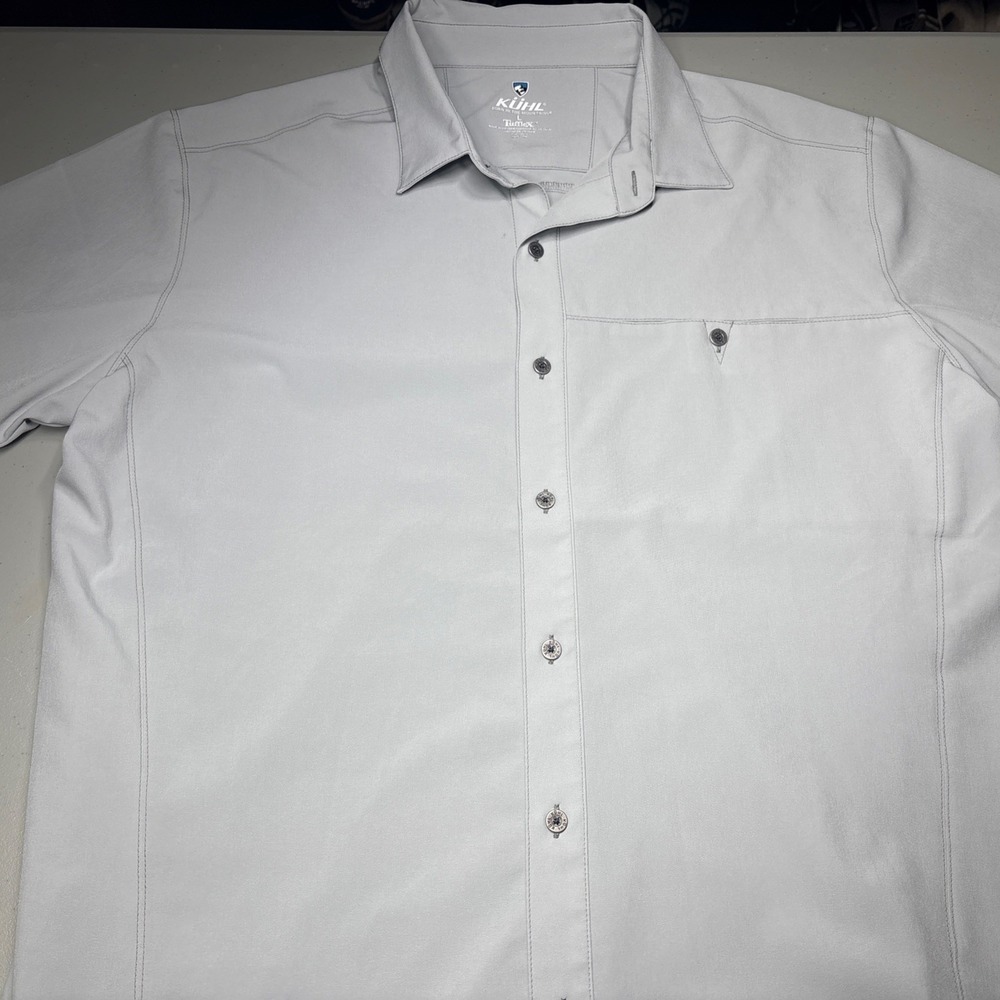 Kuhl Renegade Mens Large Gray Short Sleeve Tufflex Button Down Shirt Workwear